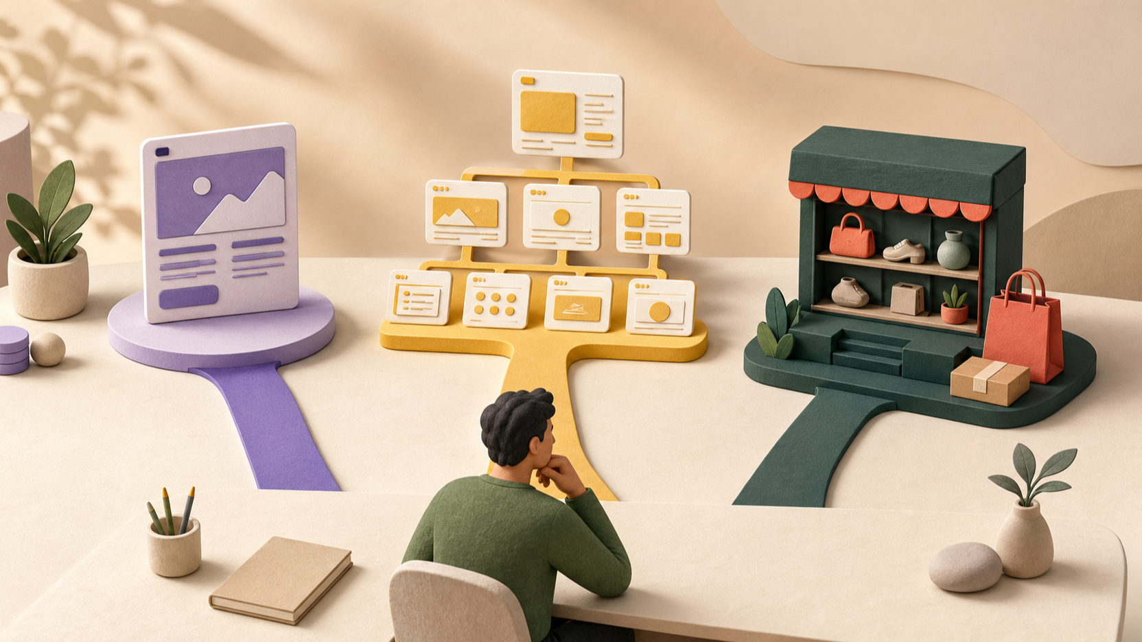 Visual temático para «Landing page, site multipágina ou loja virtual: o que escolher?» — Capa